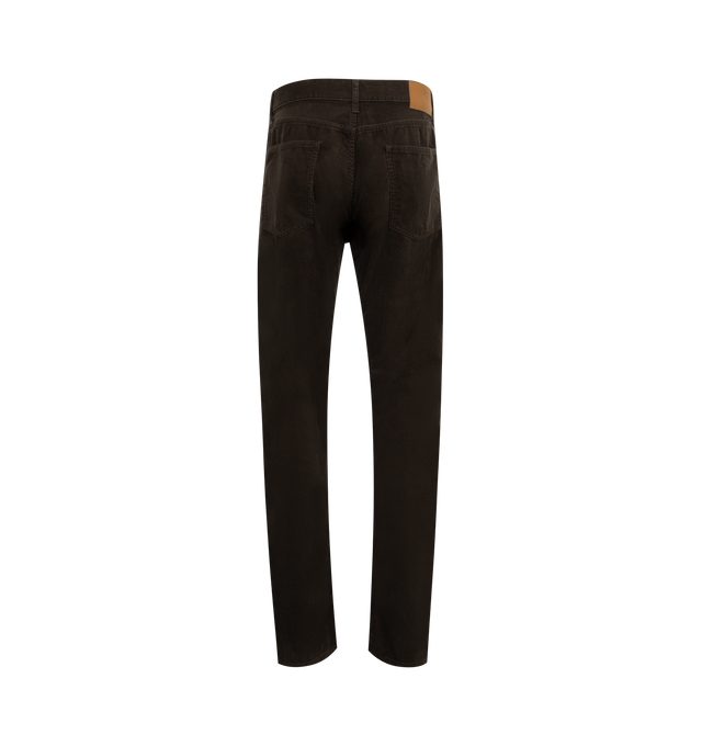 Image 2 of 3 - BROWN - SEEKINGS 98 Fit Jeans featuring corduroy, baggy fit with tapered leg, 5 pocket styling, button fly, high rise, leather patch on back of waistband and engraved hardware. 100% cotton.