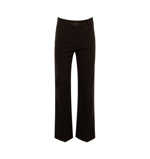 Image 1 of 3 - BROWN - TOTEME FLARED MOLESKIN TROUSERS featuring belt loops, side and back pockets and zipper fly. 70% cotton, 30% recycled cotton. 