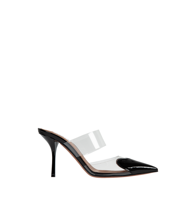 Image 1 of 5 - BLACK - ALAIA HEART MULES IN PATENT CALFSKIN with 90mm heel, featuring heart cut at the front of the shoe. 60% calfskin, 40% polyurethan with 100% lambskin lining and calfskin sole. Made in Italy. 