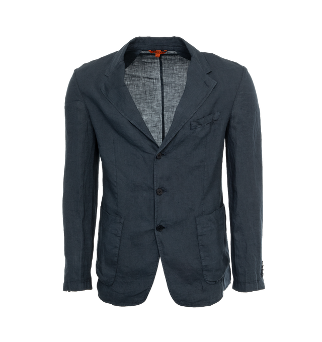 Image 1 of 3 - BLUE - BARENA VENEZIA Single breasted, unstructured blazer with patch pockets crafted from light 100% linen popeline, garment dyed. Regular fit and length with long sleeves and semi-notched lapel. 
