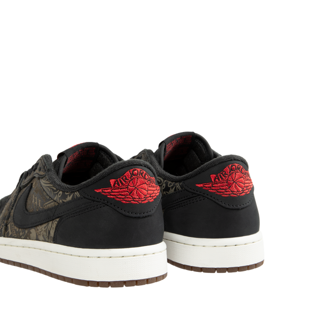Image 3 of 5 - MULTI - Jordan Men's Air Jordan 1 Low OG "Laser" Sneakers feature a genuine leather upper in Black, Summit White, and Varsity Red. Inspired by the original 1985 silhouette, the low-top design is finished with a foam midsole, encapsulated Air-Sole cushioning, and a solid rubber outsole for durable traction. Upper: Genuine Leather. Midsole: Foam. Sole: Rubber.