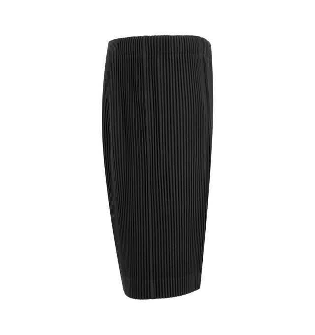 Image 3 of 3 - GREY - Issey Miyake Men's August Pleated Shorts feature signature pleated polyester jersey with quick-drying properties, side pockets, and an elasticated waistband with a button-fly closure. These designer shorts combine lightweight performance with the brand's iconic pleated construction for everyday comfort and modern style. Main Material: 100% Polyester.