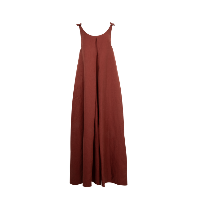 Image 1 of 2 - BROWN - GABRIELA HEARST Aras Maxi Dress featuring a fluid tank silhouette, slightly fitted upper, full-length sweep, hidden pockets and an intricate bow detail at the back. 100% linen. Made in Italy.