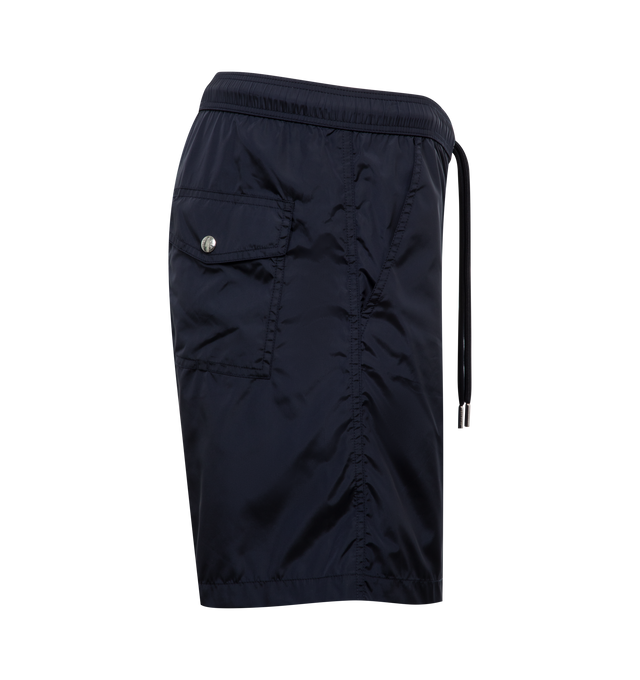 Image 3 of 3 - BLACK - MONCLER Swim Trunks featuring nylon technique, mesh lining, waistband with drawstring fastening, tricolor trim at the front, pocket with snap button closure, inner pockets and silicone logo patch. 100% polyamide/nylon.