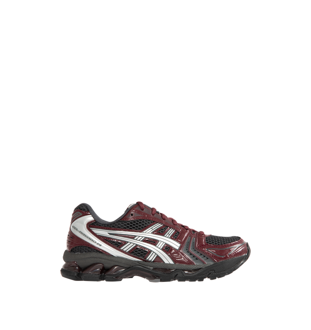 Image 1 of 5 - RED - Asics GEL-Kayano 14 Sneakers are lace-up style with rip-stop underlays, GEL cushioning, and TRUSSTIC support system. Unisex style in men's sizing.