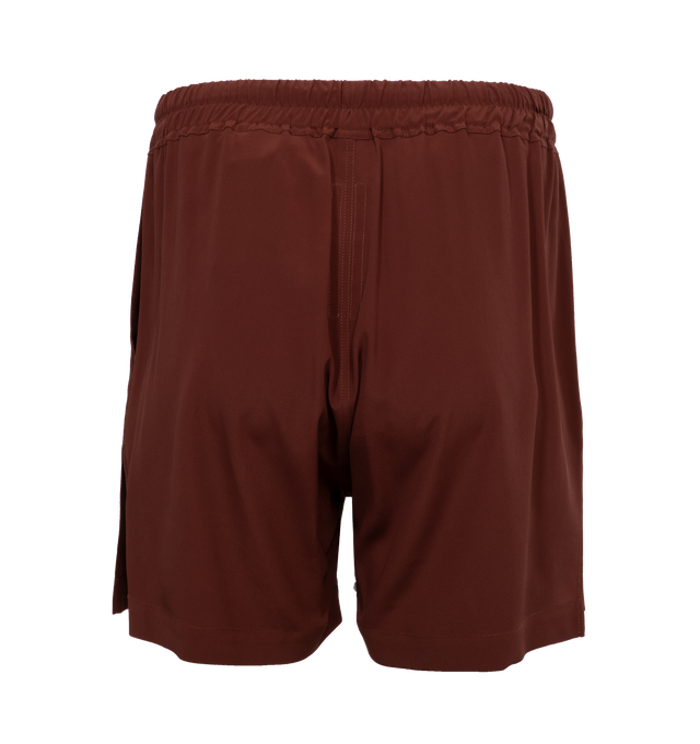 Image 2 of 4 - RED - RICK OWENS Bela Boxers featuring exposed zip fly, elastic drawstring waistband, side slip pockets, stiff poplin fabric and metal grommets. 97% cotton, 3% elastane. Made in Italy.  