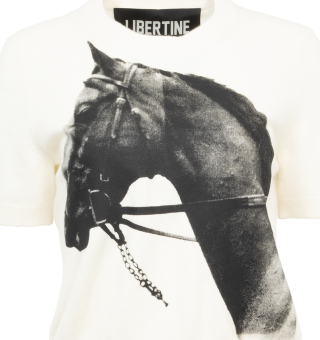 Image 2 of 2 - WHITE - LIBERTINE THOROUGHBRED SHORT SLEEVE PULLOVER featuring crew neckline, short sleeves, relaxed fit and pullover style. 100% cashmere. 