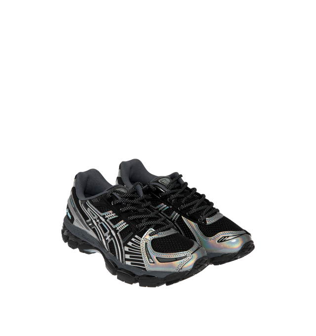 Image 2 of 5 - BLACK - ASICS GEL-KAYANO 12.1 Sneaker featuring breathable mesh underlays, GEL-NIMBUS 17 tooling system, FLUIDRIDE technology, rearfoot and forefoot GEL technology to improves impact absorption and dope dyed recycled sockliner mesh.