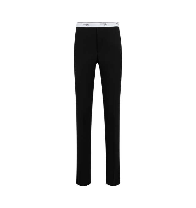 Image 1 of 3 - BLACK - HOMME GIRLS Classic Trousers featuring straight-leg, plain-woven stretch wool, logo-woven elasticized waistband, four-pocket styling, button fly, creased legs, zip closure at outseam and unlined. 98% wool, 2% elastane. Made in Italy.