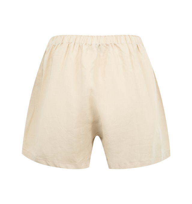 Image 5 of 6 - NEUTRAL - DEIJI STUDIOS 03 Set featuring an oversized box fit linen shirt with wide arms and a front pocket designed to sit mid rise. Loose fitting boxer style shorts have a faux button down fly and an elastic waist for extra comfort. 100% GOTS certified organic, OEKO-TEX 100 certified and EU certified stone washed french linen.