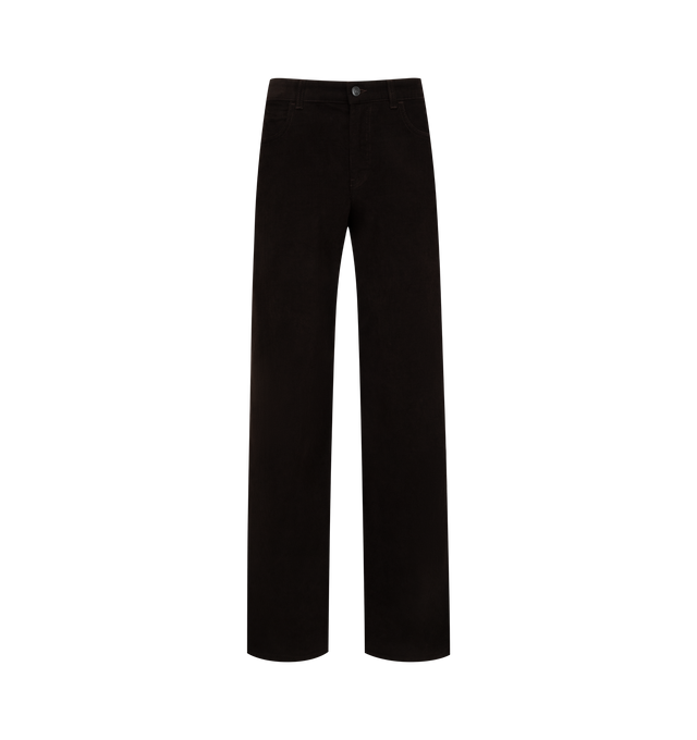 Image 1 of 3 - BROWN - THE ROW Eglitta Pant featuring mid rise, 5-pocket, corduroy, loose fit, straight leg and zipped fly closure. 99% cotton, 1% elastane. Made in Italy.