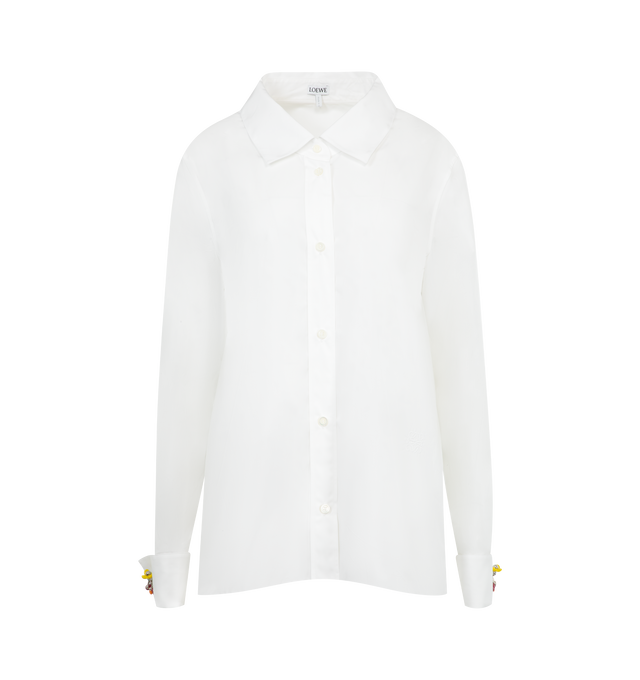 Image 1 of 3 - WHITE - LOEWE Embellished Shirt in lightweight cotton poplin featuring French cuffs with Acrobat cufflinks, regular fit, regular length, classic collar with dropped neckline, button front fastening, inverted box pleat at the back and anagram embroidery placed at the front. Cotton. Made in Italy.