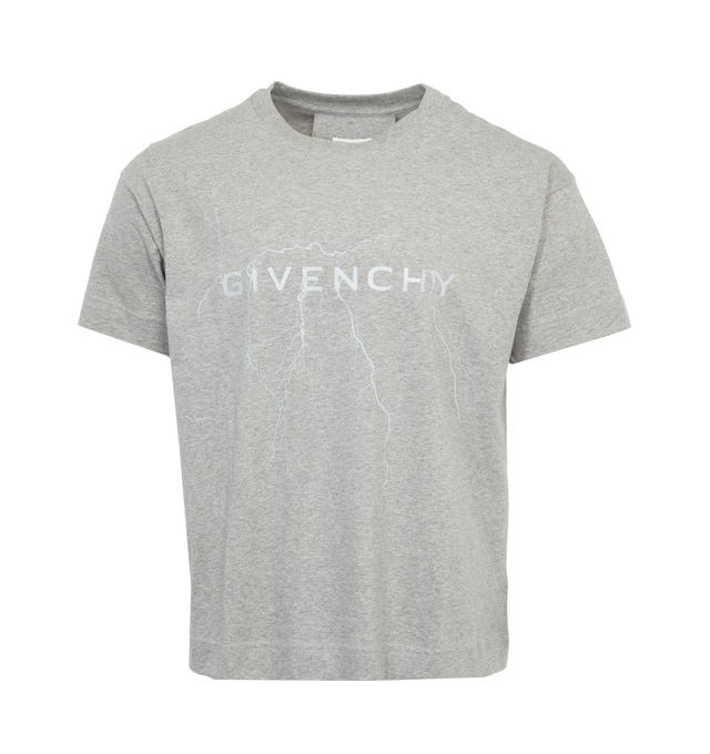 Image 1 of 3 - GREY - GIVENCHY SHORT SLEEVES T-SHIRT featuring short-sleeves, crew neck, GIVENCHY signature printed on the front and small 4G emblem printed on the lower back. 100% cotton. 