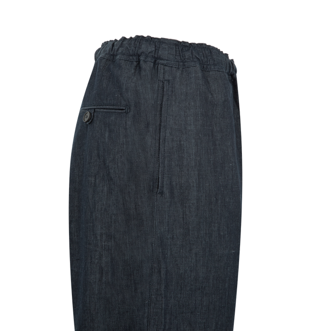 Image 3 of 3 - BLUE - STUDIO NICHOLSON Drawstring Trousers featuring drawstring at elasticized waistband, relaxed fit, four-pocket styling and straight leg. 50% cotton, 50% linen.