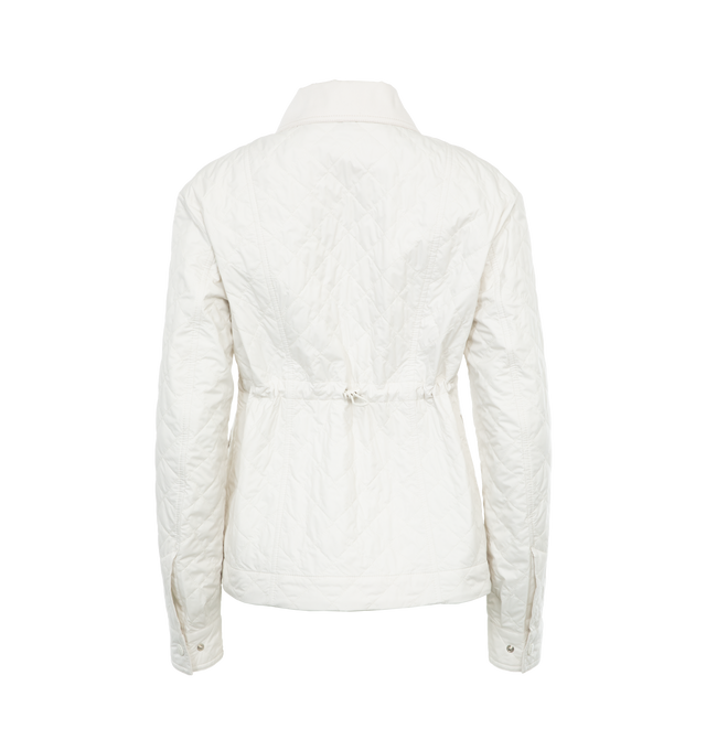 Image 2 of 4 - WHITE - MONCLER Galene Jacket featuring spread collar, snap front, long sleeves, snap cuffs, dual waist snap-flap pockets, adjustable drawcord waistband and mid-length. 100% polyester. Made in Romania. 