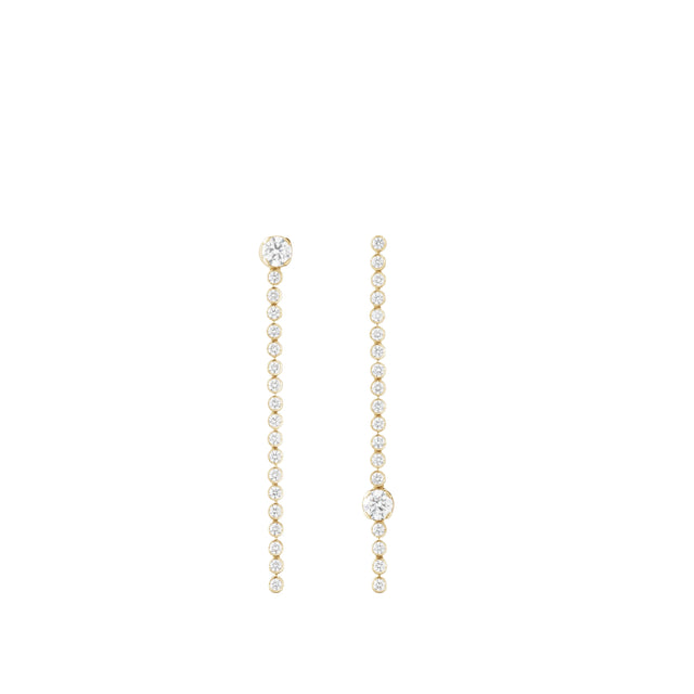 Image 1 of 1 - GOLD - SOPHIE BILLE BRAHE Pilier de Diamant earrings asymmetrical paired diamond earrings crafted from 18K certified recycled yellow gold with a total of 2. 10 carats Top Wesselton VVS diamonds, including two 0.50 carat solitaire stones. Handmade in Italy. Sold as a pair.  