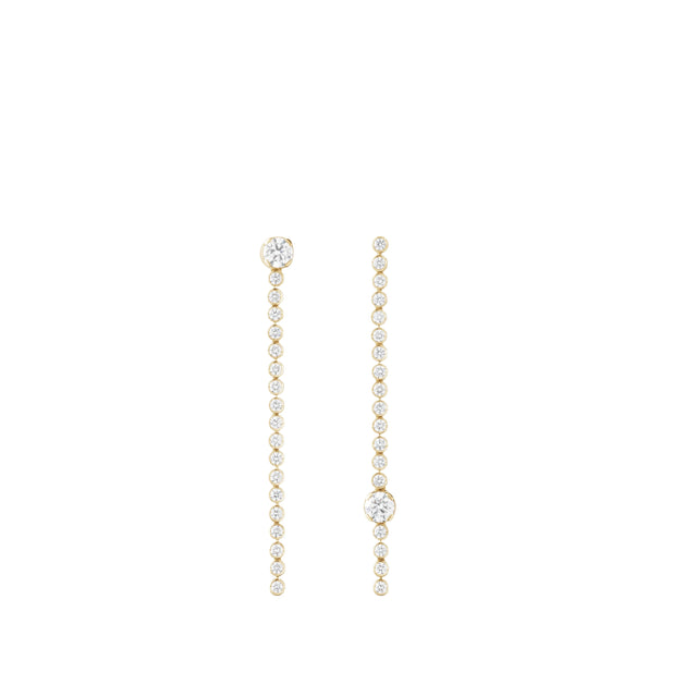 Image 1 of 1 - GOLD - SOPHIE BILLE BRAHE Pilier de Diamant earrings asymmetrical paired diamond earrings crafted from 18K certified recycled yellow gold with a total of 2. 10 carats Top Wesselton VVS diamonds, including two 0.50 carat solitaire stones. Handmade in Italy. Sold as a pair.