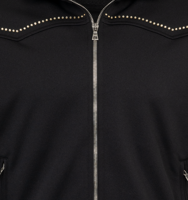 Image 3 of 4 - BLACK - PALM ANGELS Monogram Stud Track Jacket featuring zip up front, seams embroidered with silver mini studs and monogram on back with studs. 100% polyester. 