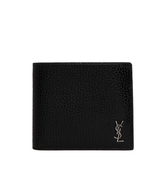Image 1 of 3 - BLACK - SAINT LAURENT East West Wallet featuring tiny cassandre, single fold, two bill compartments, eight card slots, two receipt compartments and leather lining. 4.3" X 3.7" X 1". 95% calfskin leather, 5% brass. Made in Italy.  