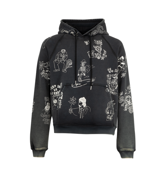 Image 1 of 2 - BLACK - COUT DE LA LIBERTE Thompson Smoking in the Boys Room Hoodie featuring drawstring hood, kangaroo pocket, ribbed cuffs and hem and printed throughout. Cotton.