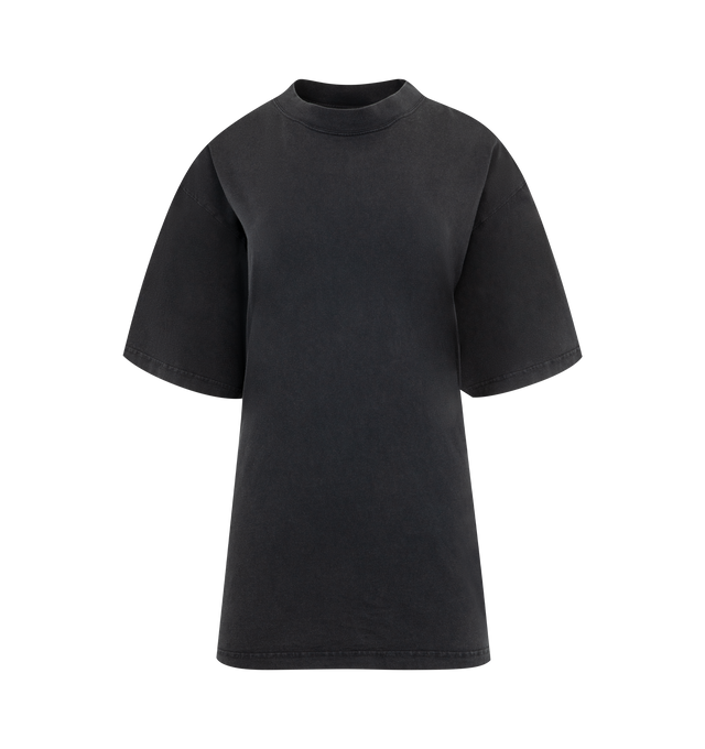 Image 1 of 2 - BLACK - BALENCIAGA Lace-Up Back Crewneck T-Shirt featuring round neck, back lace-up detail, dropped shoulders, short sleeves, straight hem, tonal stitching. 100% cotton. Made in Portugal.
