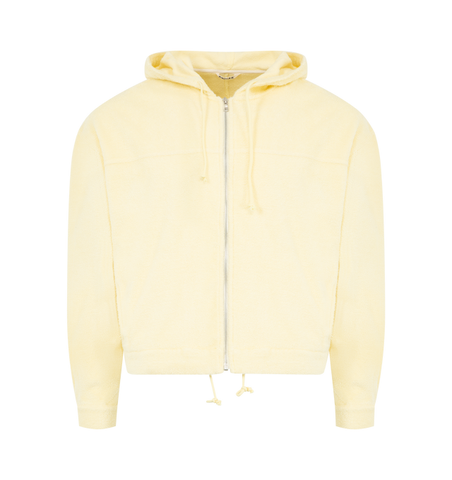 Image 1 of 5 - YELLOW - AURALEE Cotton Nylon Pile Zip Parka featuring regular fit, zip-up closure, hood with drawstrings, button cuffs and drawstring at waist. 85% cotton, 15% nylon.