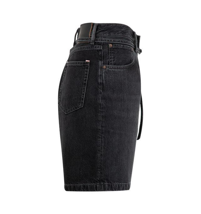 Image 3 of 3 - BLACK - ACNE STUDIOS Loose Fit Denim Shorts featuring loose fit, low to mid waist, straight leg, knee length, thin belt, 5-pocket construction and button fly. 100% cotton.