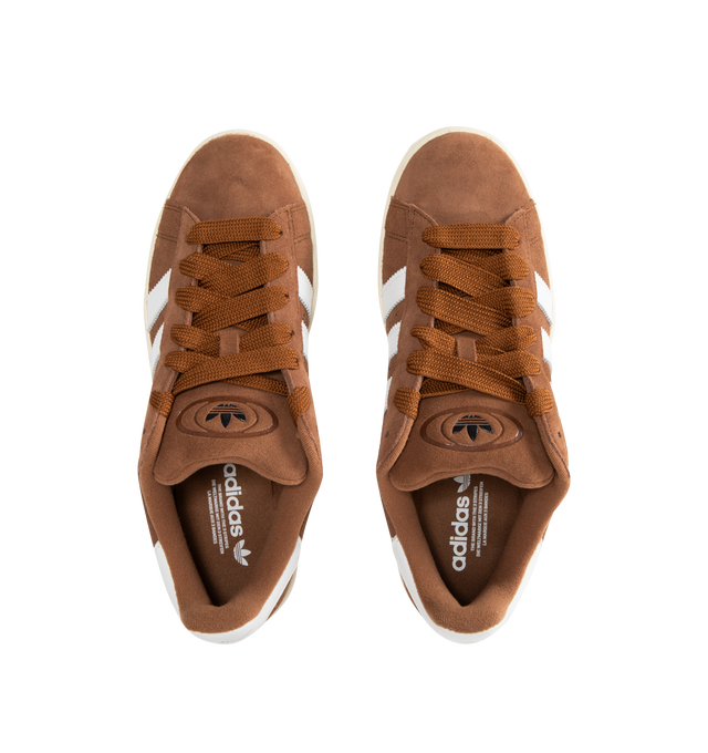 Image 5 of 5 - BROWN - Adidas Campus 00's shoes in an iconic silhouette updated in modern materials, colors and proportions. Featiring a premium leather upper lined with soft textile terry fabric, off-white midsole, rubber outsole and lace closure. Unisex style in men's sizes.