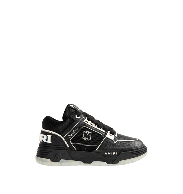 Image 1 of 5 - BLACK - AMIRI MA-1 Leather High-Top Sneakers featuring flat heel, round toe with perforations, lace-up vamp, logo on the tongue, padded collar, logo on the heel and midsole, MA hardware on the side and exaggerated rubber outsole.