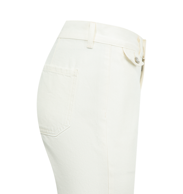 Image 3 of 3 - WHITE - NILI LOTAN Edira Jean featuring high-rise jean with flare leg in Japanese non-stretch denim, front shank pocket detail, back patch pockets with darting and belt loops at waistband. 100% cotton. Made in USA.