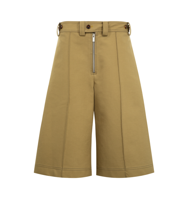Image 1 of 4 - BROWN - CHRISTOPHER JOHN ROGERS Wide Leg Culotte Pant featuring architectural legs with a crisp cuff, sturdy cotton twill, signature exposed front zipper, adjustable side tabs at the waistband, side slit pockets and back patch pockets. 100% cotton.