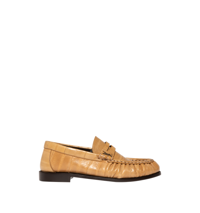 Image 1 of 4 - BROWN - SAINT LAURENT Le Loafer 15 Moc 15 eel leather loafer featuring cassandre detail, hand-stitched moc toe, embossed stitching, eel leather and leather sole. Heel height: 1.5 cm. Made in Italy.