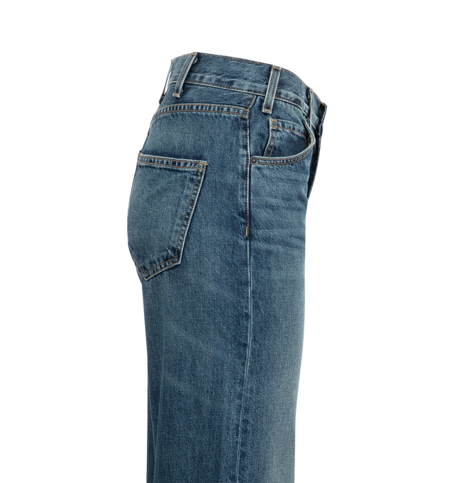 Image 3 of 3 - BLUE - NILI LOTAN Salome Jeans featuring high rise, five-pocket style, wide legs, full length, button zip fly and belt loops. Cotton. Made in USA.