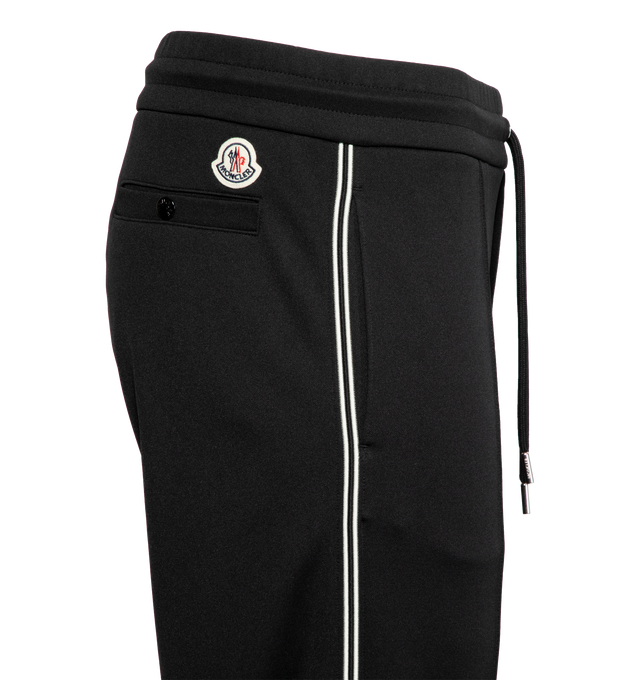 Image 3 of 3 - BLACK - MONCLER Triacetate Sweatpants featuring waistband with drawstring fastening, welt pocket on the back and side bicolor piping. 100% polyester. Made in Albania. 