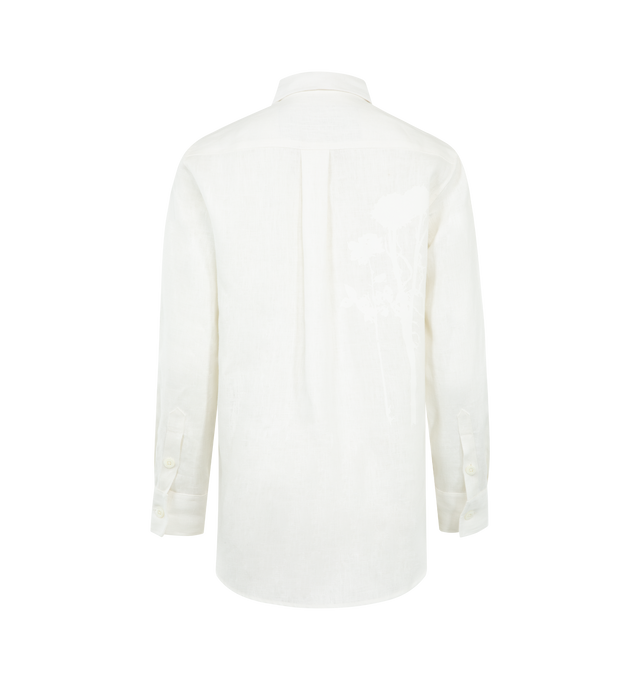 Image 2 of 2 - WHITE - LIBERTINE White on White Hand Silk Screen Classic Shirt featuring classic fit, button closure, shirttail hem and buttoned cuffs. 100% linen. Made in USA.