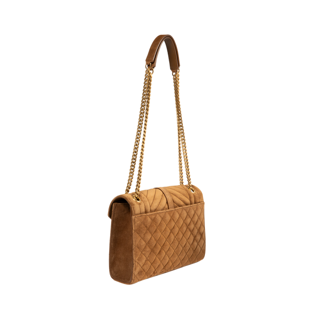 Image 2 of 4 - BROWN - Saint Laurent Leather Envelope Medium Chain Bag features a magnetic snap closure, one main compartment, one flat interior pocket, and one flat pocket at the back for additional storage. Dimensions: 9.4 X 6.8 X 2.3 inches. Main materials: Calfskin Leather, brass harware. Made in Italy.