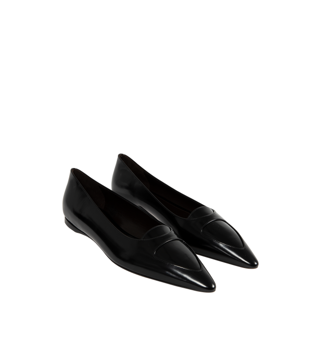 Image 3 of 5 - BLACK - THE ROW Viv Ballet Flats featuring smooth, glossed-leather, pointed toes and slip on. Calfskin.