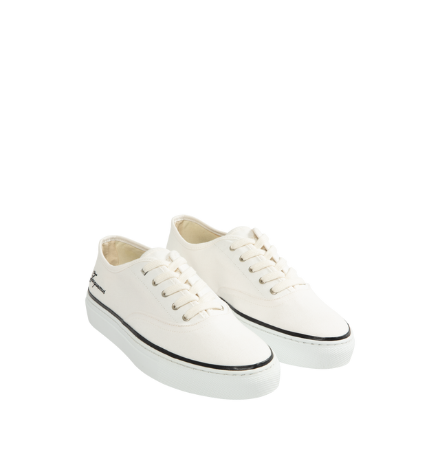 Image 2 of 5 - WHITE - JACQUEMUS The Ff Skate Sneakers featuring canvas upper, round toe, flat cotton laces, embroidered signature and monogram logos, rubber sole and canvas insole and lining. 100% cotton. Made in Portugal.