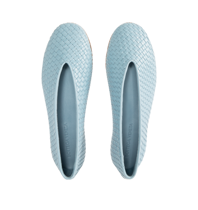 Image 4 of 4 - BLUE - BOTTEGA VENETA Rosa Flat featuring woven lambskin leather with supple construction, smooth piping detail and rubber-injected leather outsole. Lambskin. Made in Italy.