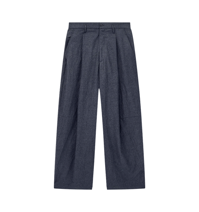Image 1 of 1 - GREY - Giorgio Armani Men's Crinkle Wool Flannel Trouser is crafted from a luxurious cashmere and wool blend, offering exceptional softness, warmth, and a refined drape. The crinkle flannel finish adds subtle texture and modern sophistication to this elevated wardrobe staple. Fabric: 64% Cashmere, 36% Wool.