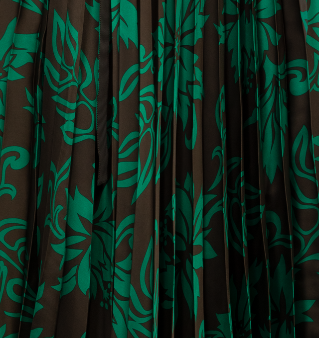 Image 3 of 3 - GREEN - SACAI Floral Midi Skirt featuring garment-pleated polyester satin, floral pattern printed throughout, wrap construction, cinch strap at waistband and partial satin lining. 100% polyester. Lining: 100% cupro. Made in Japan. 