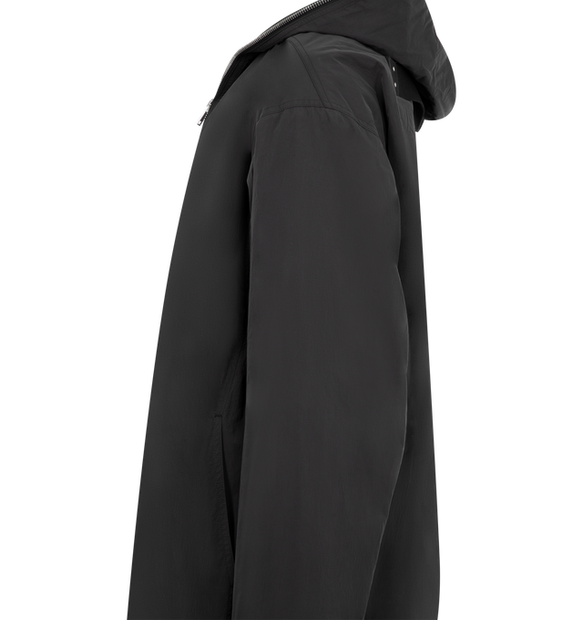 Image 3 of 3 - BLACK - RICK OWENS Gimp Mac Coat featuring below knee length, long loose sleeves, large hood with zip through fastening, silver-tone hardware, fully lined and double internal pockets. 100% new wool. Made in Italy.