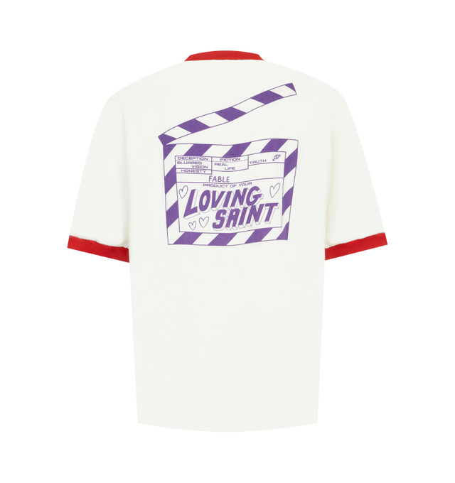 Image 2 of 2 - WHITE - SAINT MICHAEL I Love Saint T-Shirt featuring short sleeves, regular fit, contrast collar and cuffs, crew neck and graphic print on front and back. Cotton.