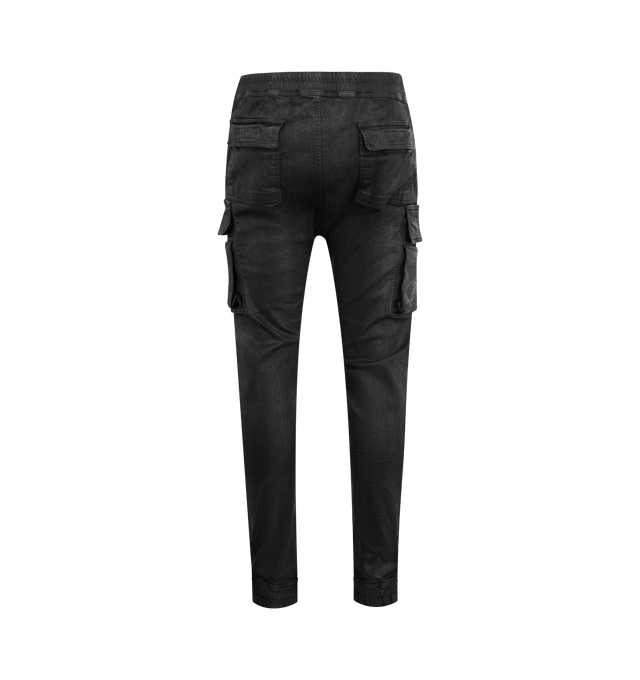 Image 2 of 3 - BLACK - DRKSHDW Mastadon Cut Cargo Pants featuring slim-fit, drawstring at elasticized waistband, four-pocket styling, button fly, cargo pocket at outseams and elastic cuffs. Made in Italy.