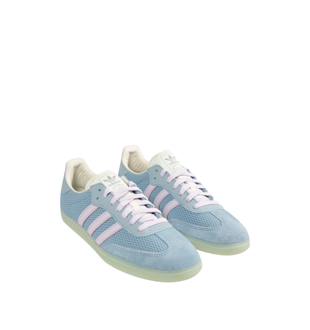 Image 2 of 5 - BLUE - ADIDAS Samba OG Shoes featuring regular fit, lace closure, mesh-like leather upper, leather and textile lining and rubber outsole.