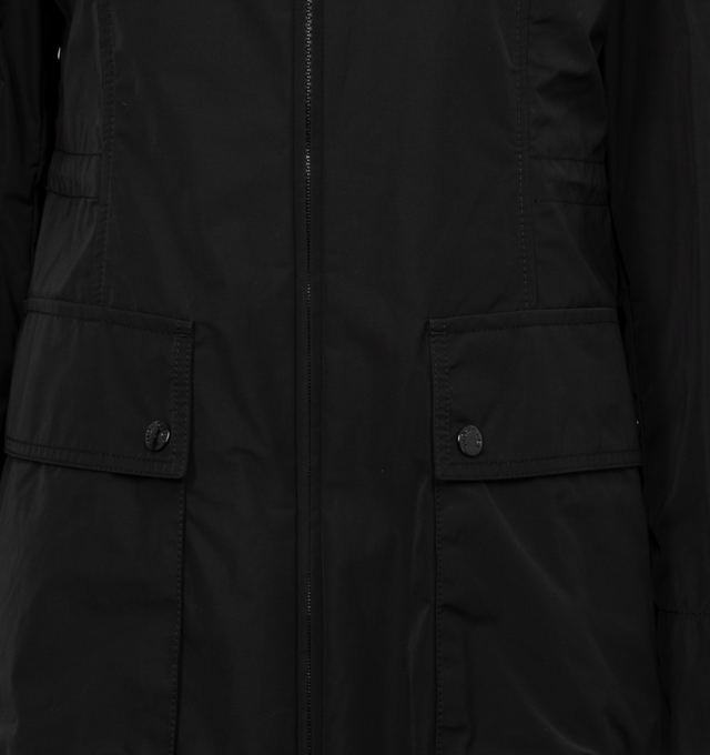 Image 3 of 3 - BLACK - MONCLER Laerte Long Parka featuring poplin technique, hood, zipper closure, patch pockets and waistband with drawstring fastening. 60% polyester, 40% cotton. Made in Moldova.  