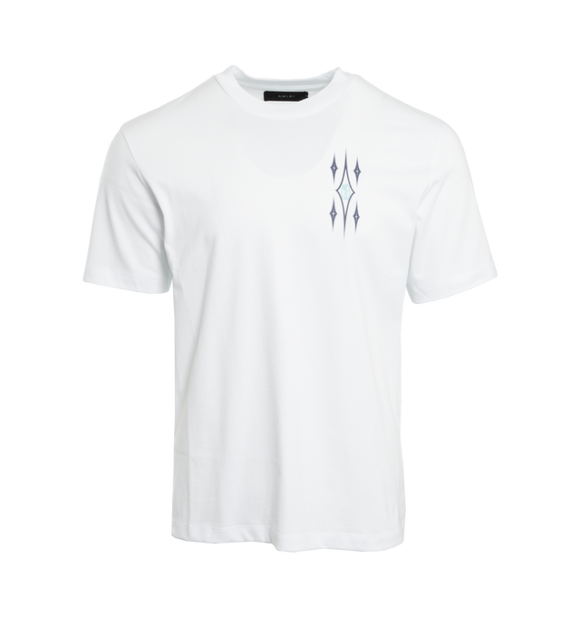 Image 1 of 2 - WHITE - AMIRI Argyle T-Shirt featuring argyle monogram motif, crew neckline, short sleeves and pullover style. 100% cotton. Made in Italy. 