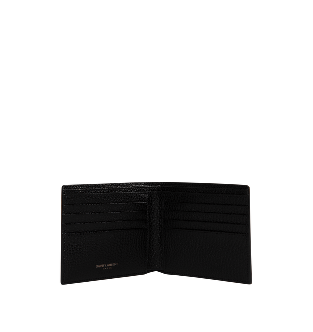 Image 3 of 3 - BLACK - SAINT LAURENT East West Wallet featuring tiny cassandre, single fold, two bill compartments, eight card slots, two receipt compartments and leather lining. 4.3" X 3.7" X 1". 95% calfskin leather, 5% brass. Made in Italy.  