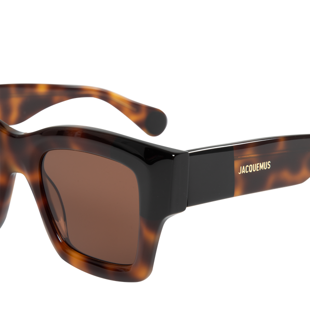 Image 3 of 3 - BROWN - Square D-frame sunglasses in acetate featuring opaque body, colored lenses, gold metal logo on the temple, 100% UV protection, Category 3. Made in China. 