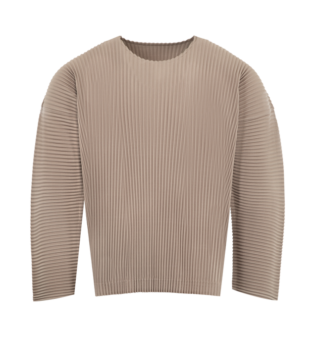 Image 1 of 2 - BROWN - ISSEY MIYAKE Pleats Top featuring crew neck, long sleeves and pleated throughout. 100% polyester.
